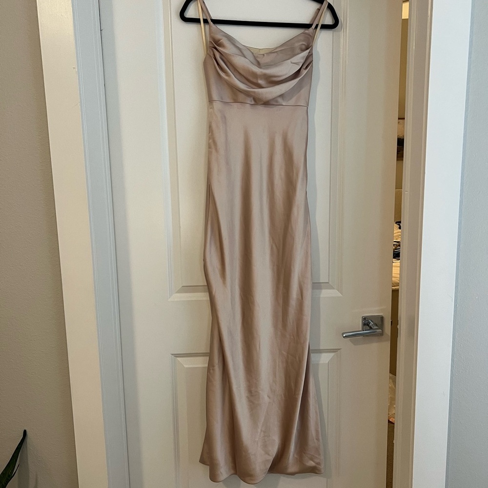 Revelry Skye Satin Dress Gold-Champagne